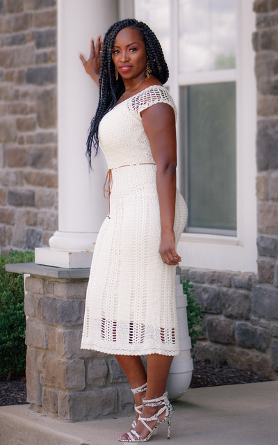 Express Cream Handknitted Crochet Dress Size M