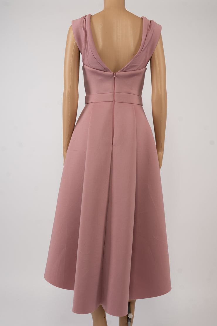 ASOS Dark Pink Bardot Cold Shoulder Dip Back Midi Prom Dress Size 6