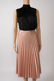 Zara Salmon Pink Shiny Fabric Accordion Pleated Midi Skirt Size S