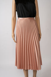 Zara Salmon Pink Shiny Fabric Accordion Pleated Midi Skirt Size S