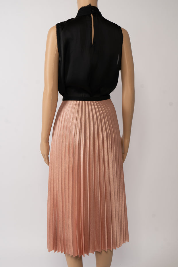 Zara Salmon Pink Shiny Fabric Accordion Pleated Midi Skirt Size S