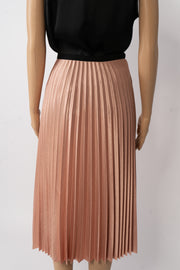 Zara Salmon Pink Shiny Fabric Accordion Pleated Midi Skirt Size S