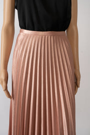 Zara Salmon Pink Shiny Fabric Accordion Pleated Midi Skirt Size S