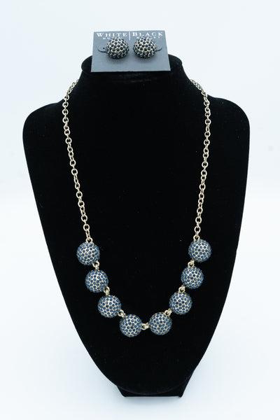 White House Black Market Navy Fireball Necklace and Stud Earrings