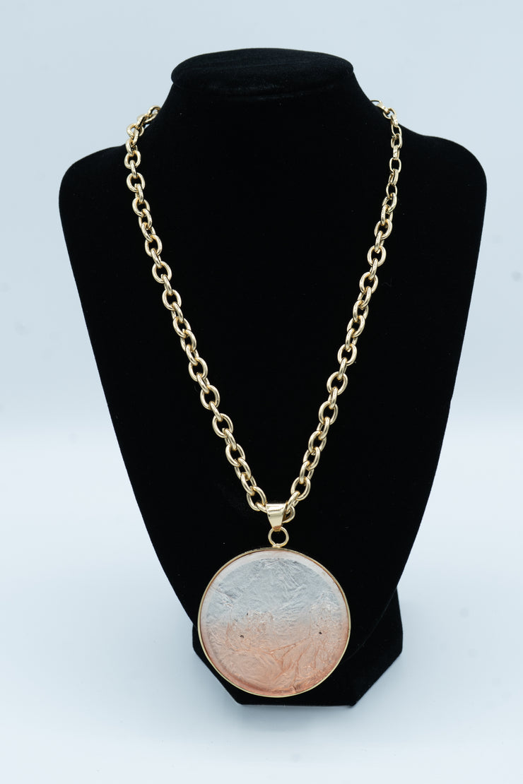 Chico's Pale Peach Goldtone Glass Drop Necklace and Matching Bracelet