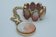 Chico's Pale Peach Goldtone Glass Drop Necklace and Matching Bracelet