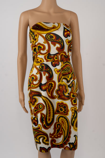 Banana Republic Black, Red & Gold Paisley Strapless Dress Size 6