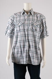 Old Skool Urbanwear Men's Short Sleeve Button Down White Blue Plaid Size XL