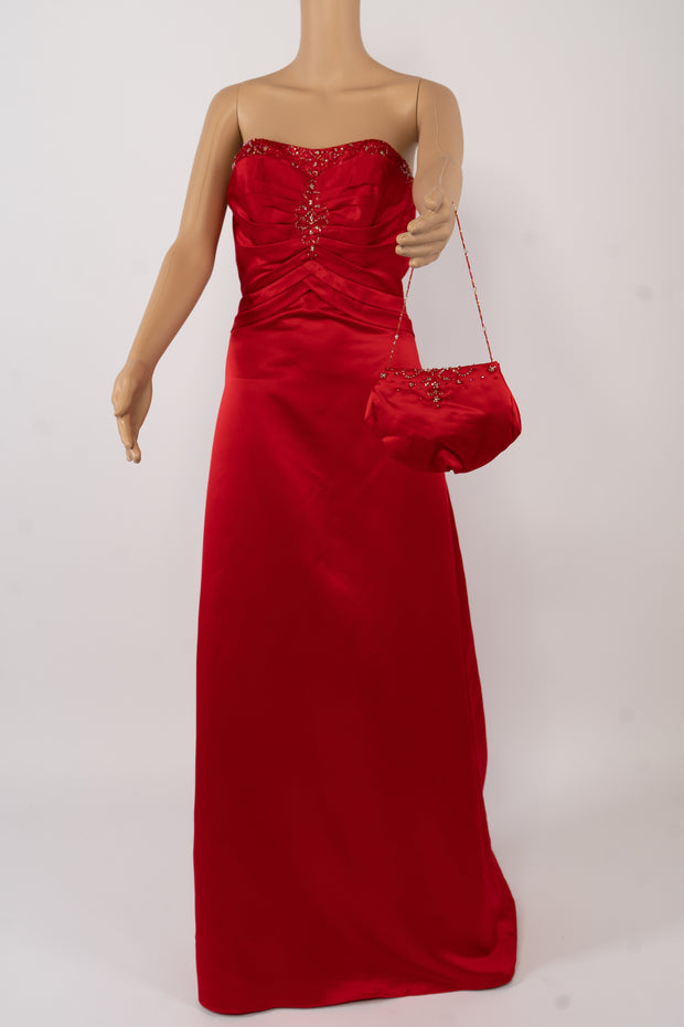 Modern Maids Collection Red Gown Size 8 with Matching Evening Bag and Shawl